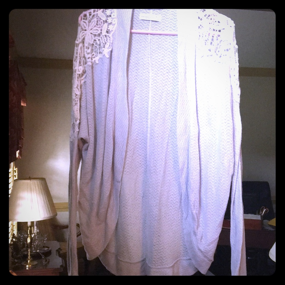 Lightweight gray cardigan with lace
